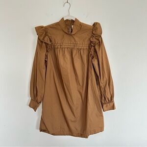 Xirena Brown Mini Nyla Dress Khaki Gold Medium Long Sleeve Ruffle Boho